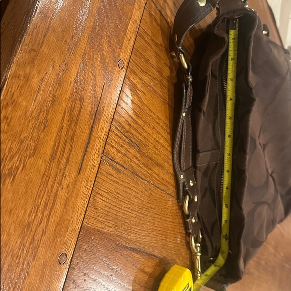 Coach Carly Brown Canvas Leather Trim Turnlock Zipper Closure Hobo Shoulder Bag - Picture 14 of 15